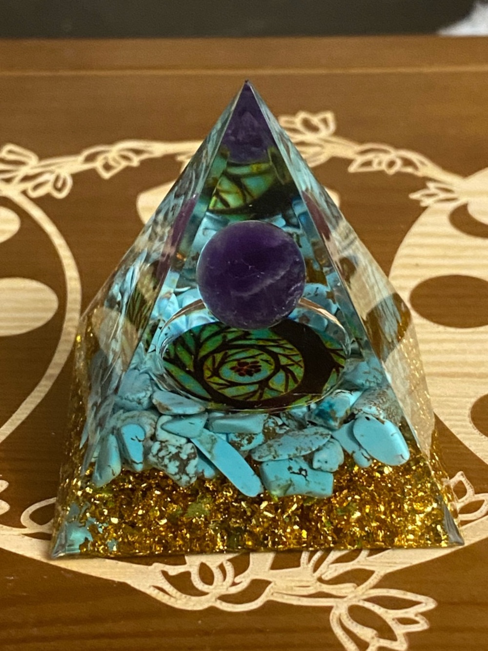Orgone Pyramid Crystals Focal Point Amethyst & Turquoise Meditation Protection